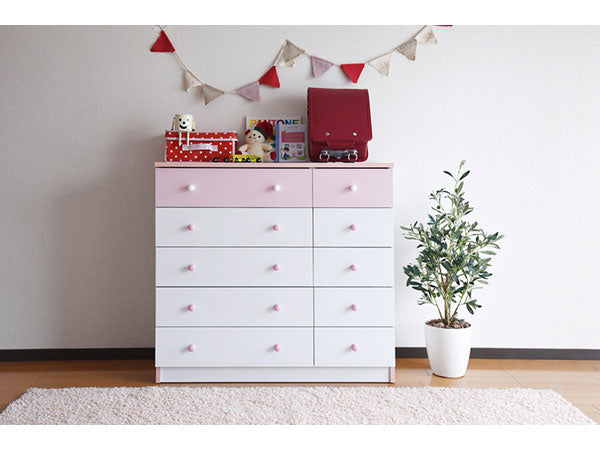 チェスト 5段 カジュアルワイドチェスト(fr-013) ホワイト/ピンク