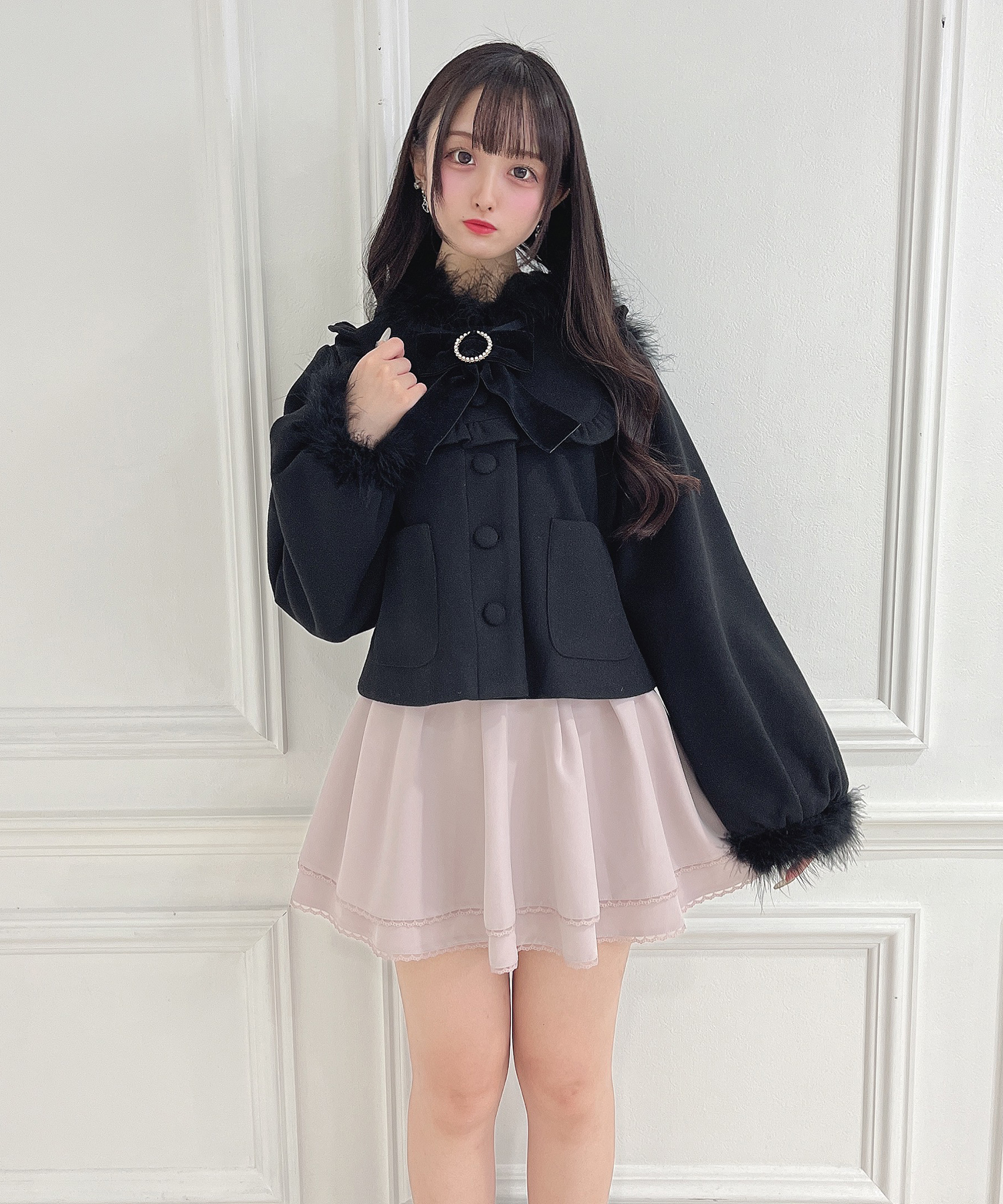 新品タグ付き】ハニーミュウ ベルトリボンショートコート ブラック