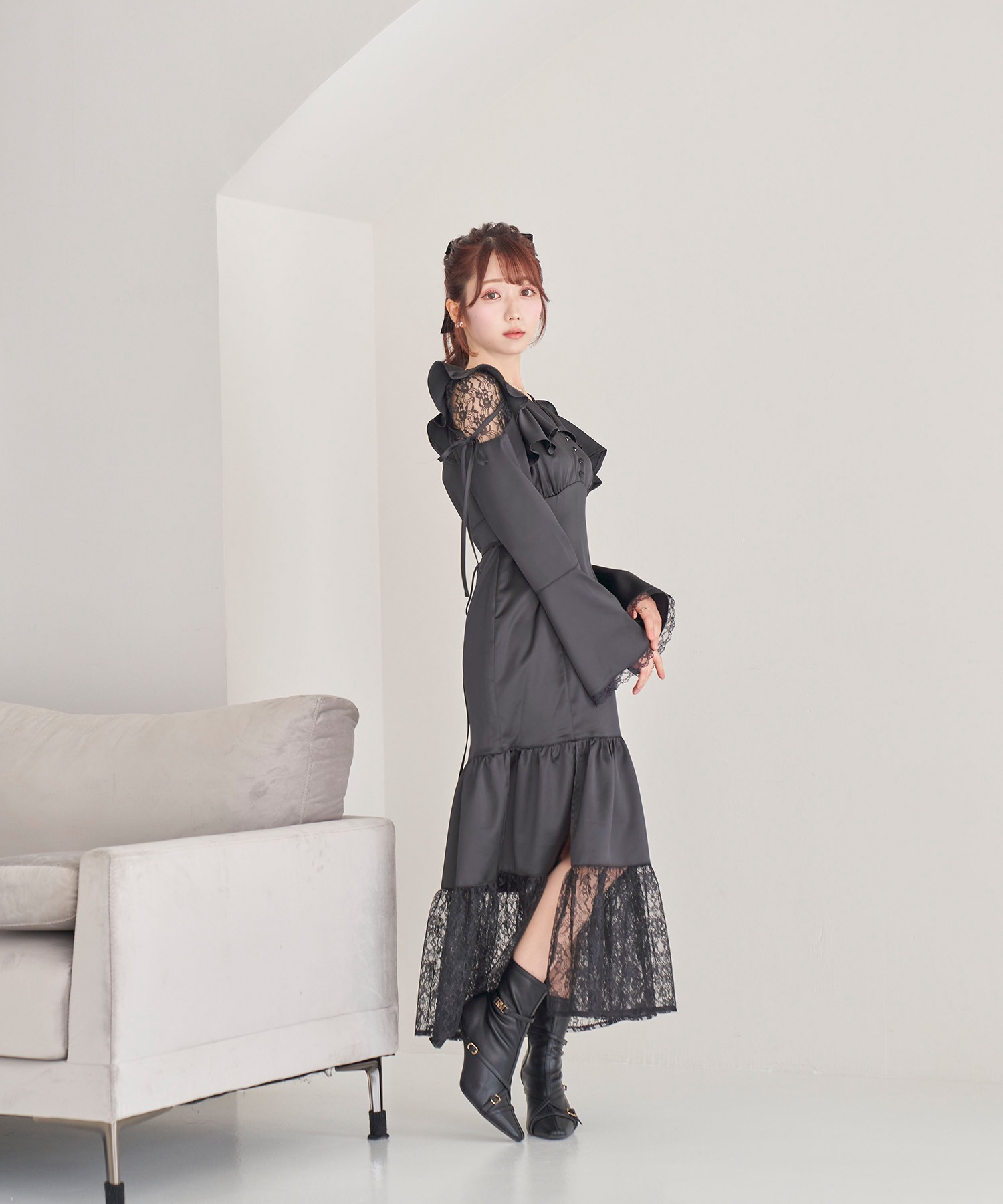 raffle slit lace switching dress【black】 – BUNNY APARTMENT