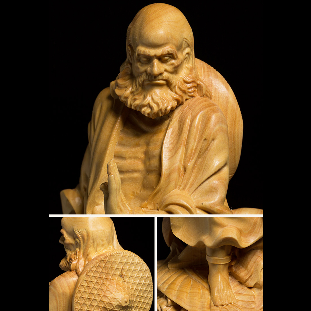 仏像専門店 仏像屋 / 天然ツゲ 黄楊 柘植 木彫り彫刻達磨像 達磨大師立像