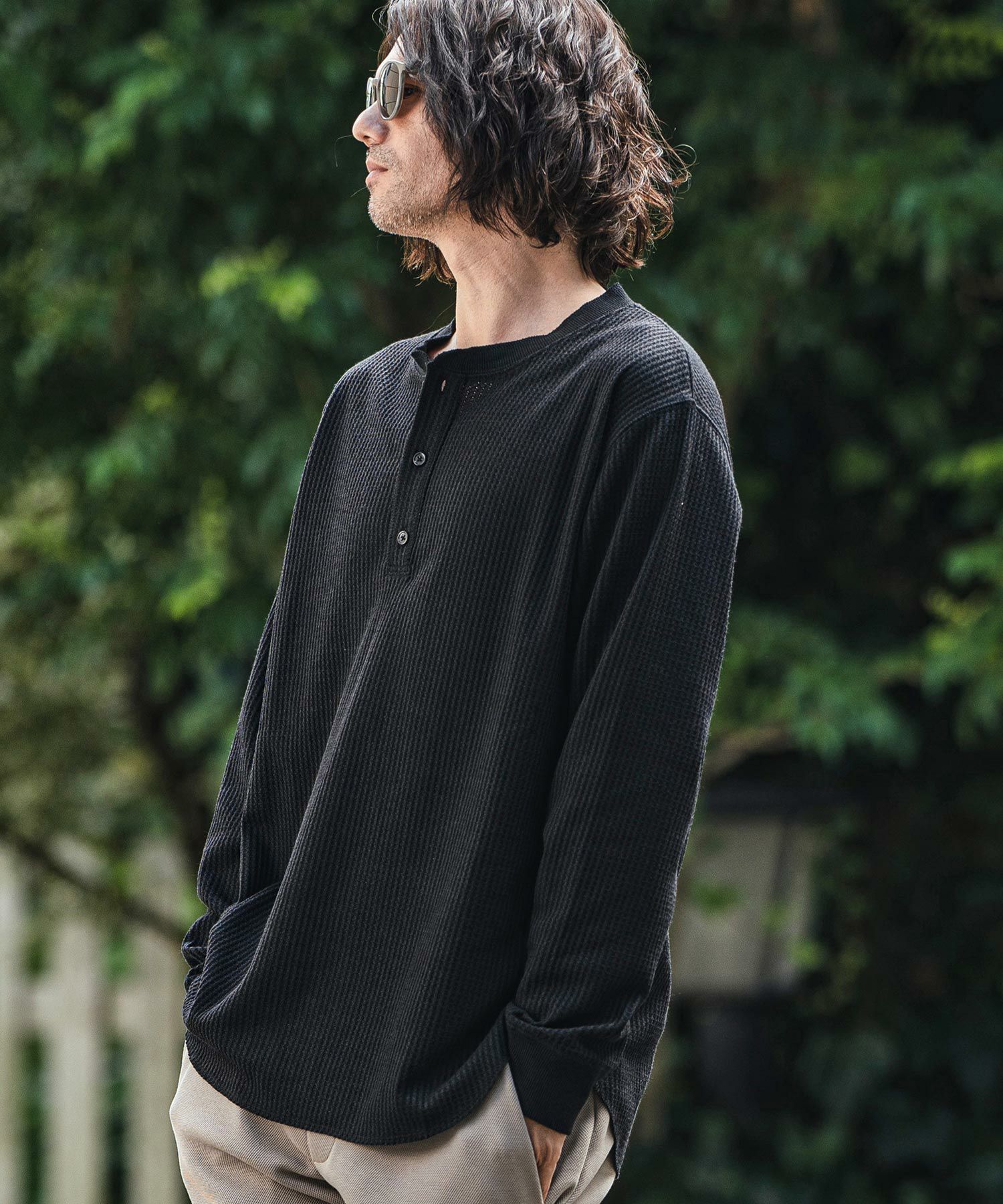 50%OFF【CAMBIO(カンビオ)】ワッフルヘンリーネックロンT | CAMBIO