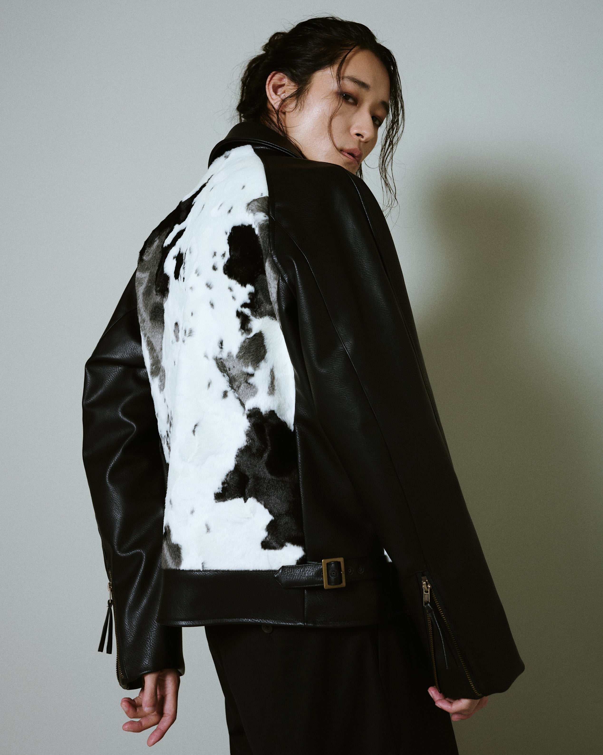 FAUX HAIRCALF LEATHER JACKET – CAMPHOR WOOD - OFFICIAL ONLINE