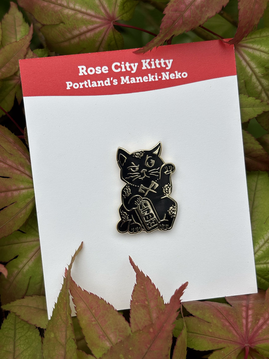 Rose City Kitty (Maneki-Neko) enamel pins » Calyx Design
