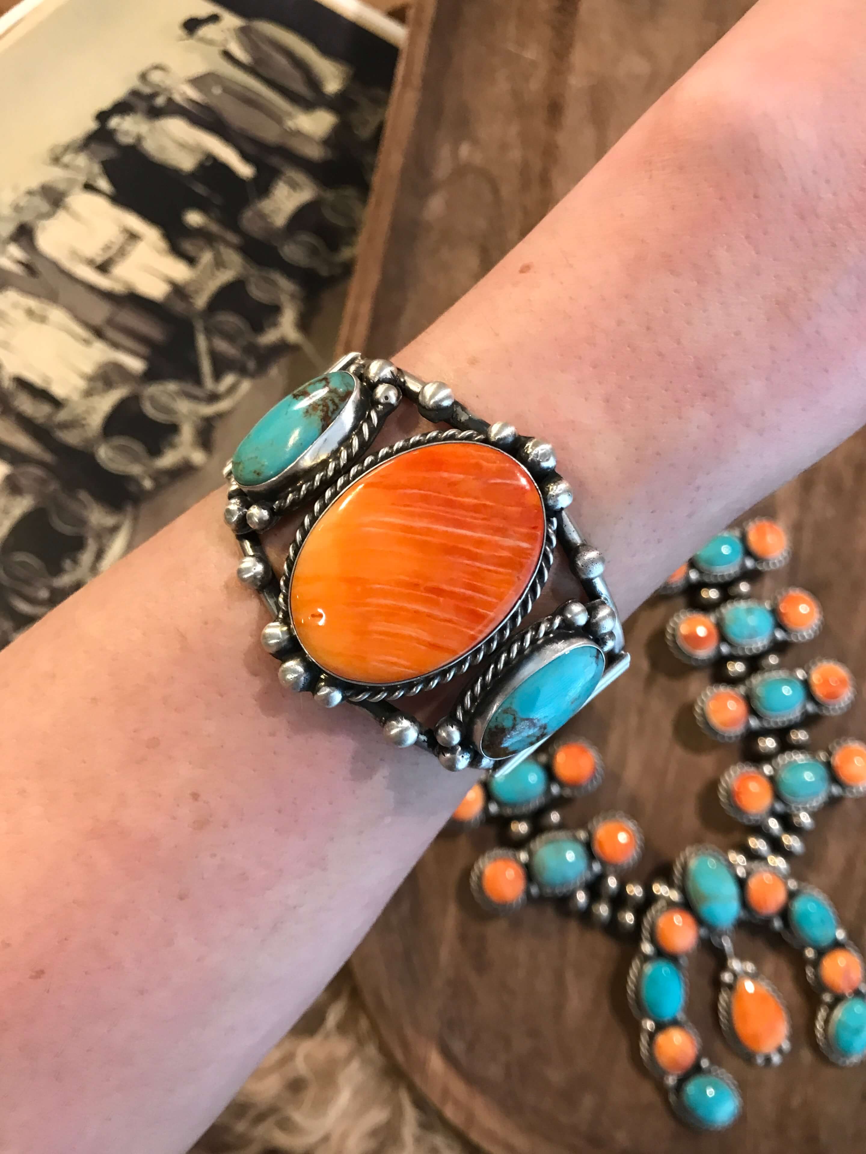 The Wynn Turquoise and Spiny Squash Blossom Set – Calli Co. Silver