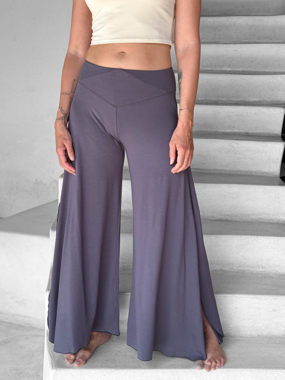 Women's Plant-Based Side Slit Flare Flow Pants | Slit Pants – CARAUCCI