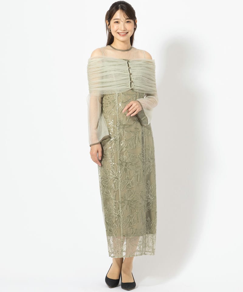 Leja レジャ チュールオフショルダー花柄Iラインドレス その他 x