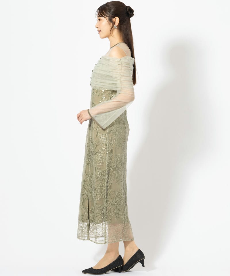 Leja レジャ チュールオフショルダー花柄Iラインドレス その他 x