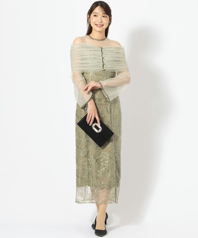 Leja レジャ チュールオフショルダー花柄Iラインドレス その他 x