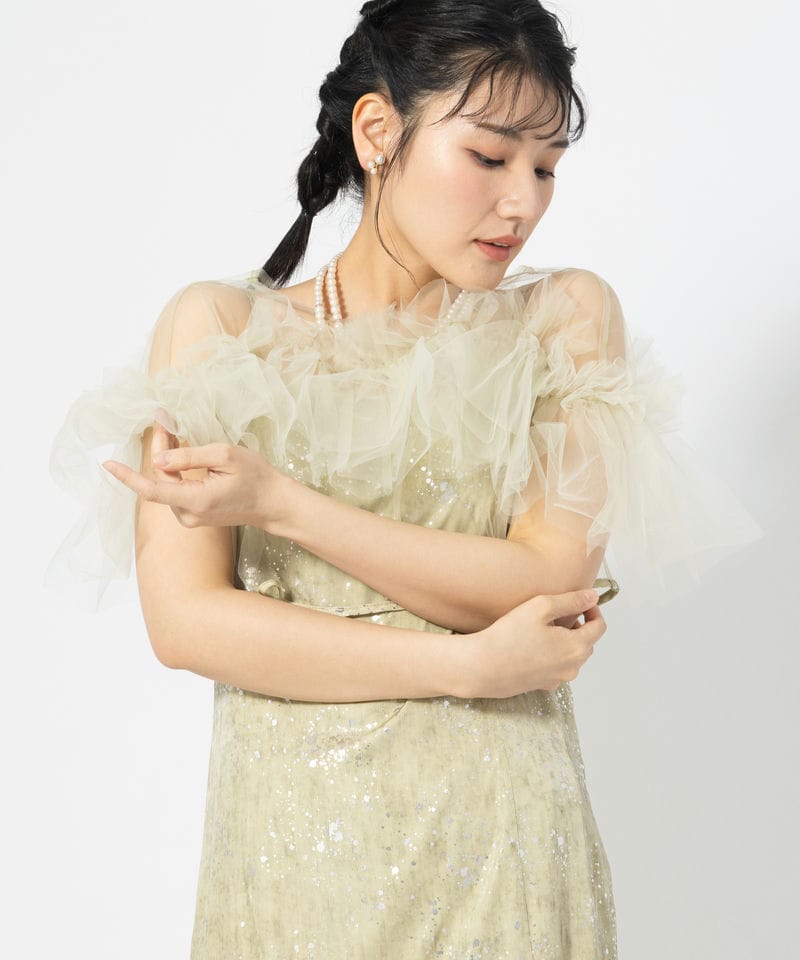 Leja レジャ チュールフリルボレロペイントマーメイドドレス グリーン