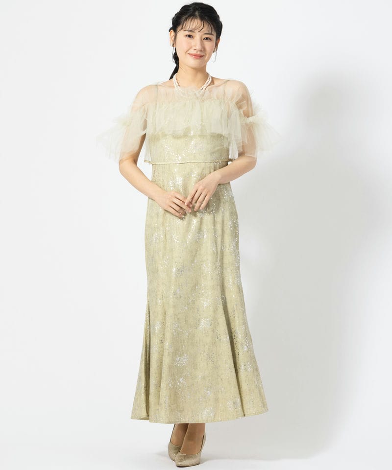 Leja レジャ チュールフリルボレロペイントマーメイドドレス グリーン