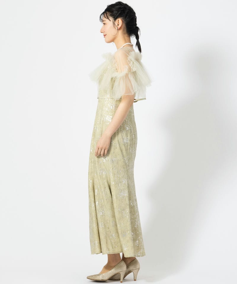 Leja レジャ チュールフリルボレロペイントマーメイドドレス グリーン