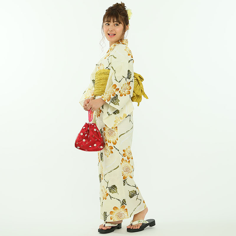 utatane 【浴衣・下駄セット】うたたね「クリームに古典ひまわり