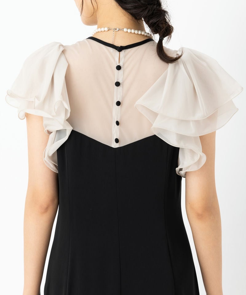 FRAY I.D フレイアイディー フリルスリーブコンビドレス ブラック系