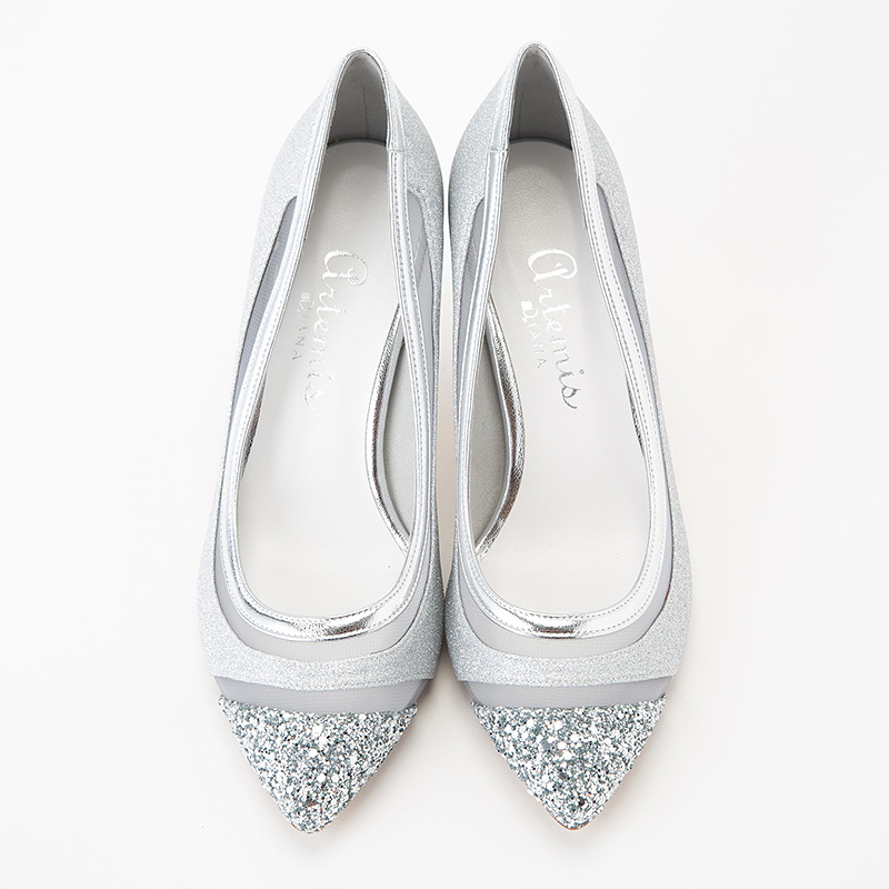 DIANA ダイアナ グリッターチュールパンプス シルバー系 | 結婚式