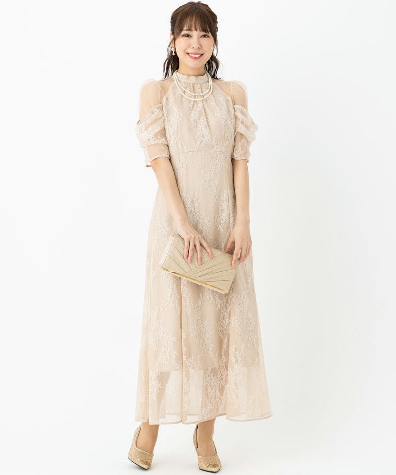 SNIDEL スナイデル デザインスリーブレースドレス ベージュ系 | 結婚式