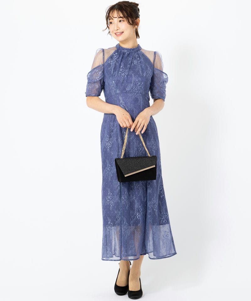 SNIDEL スナイデル シアーショルダーレースドレス ブルー系 | 結婚式