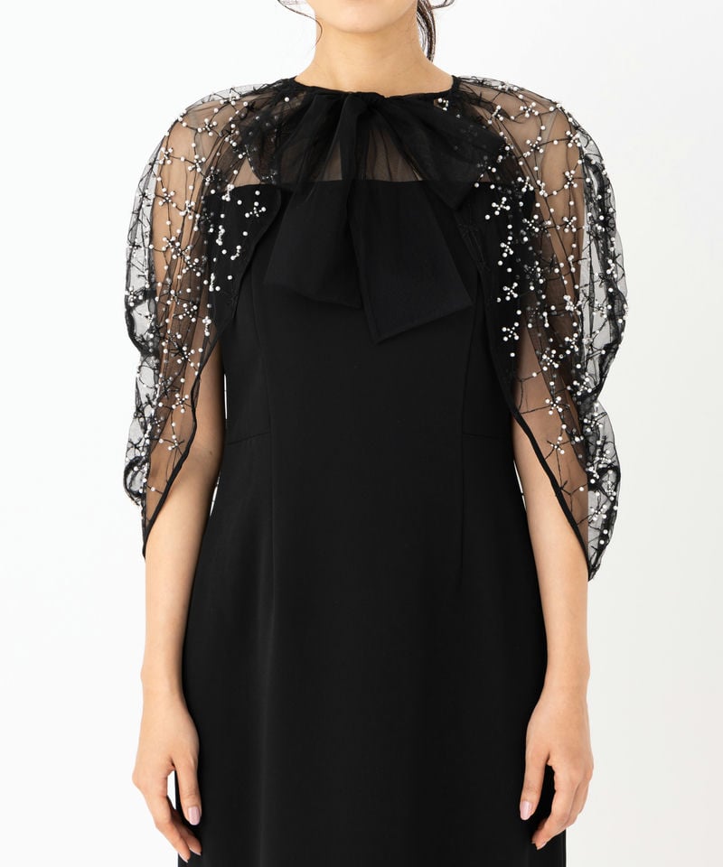 CELFORD セルフォード ビーズ刺繍ケープ付ドレス ブラック系 | 結婚式
