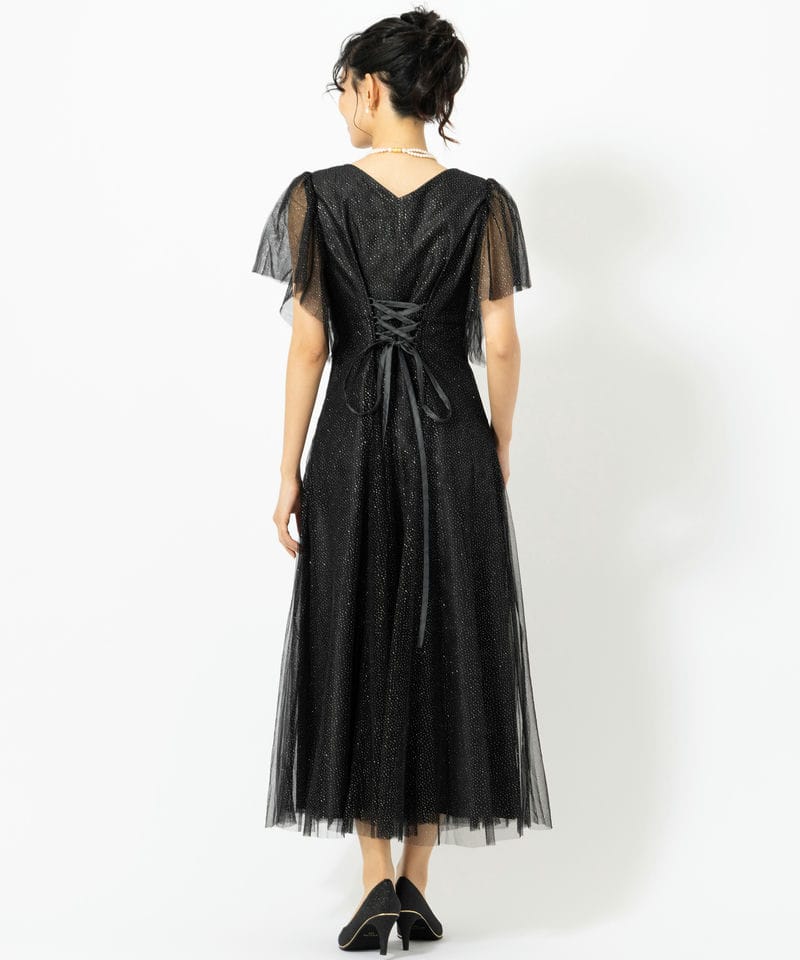 Aimer エメ グリッターチュールフロントギャザーレースアップドレス