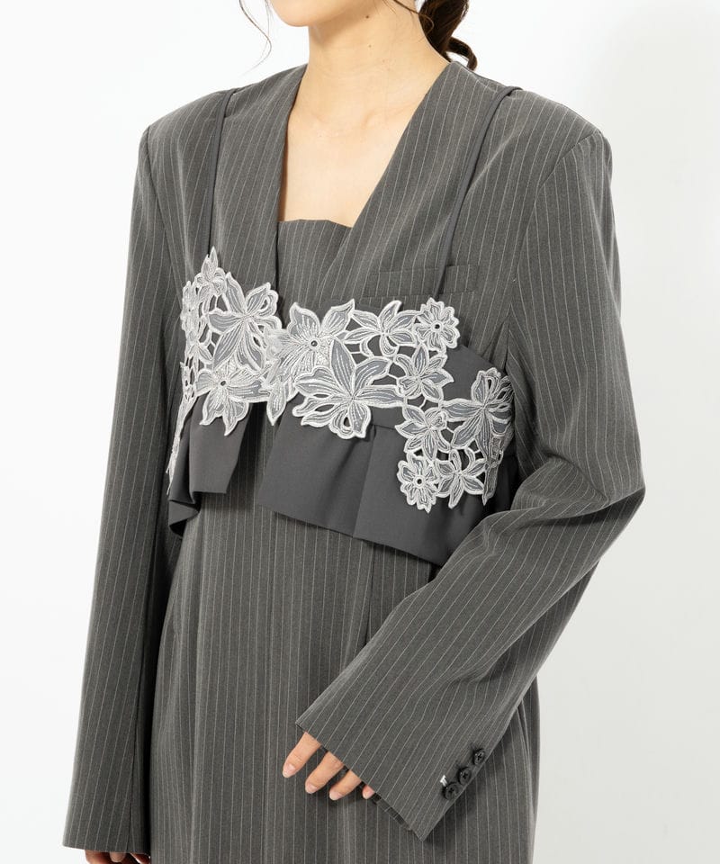 ANDRESD アンドレスド ピンストライプテーラードビスチェドレス グレー