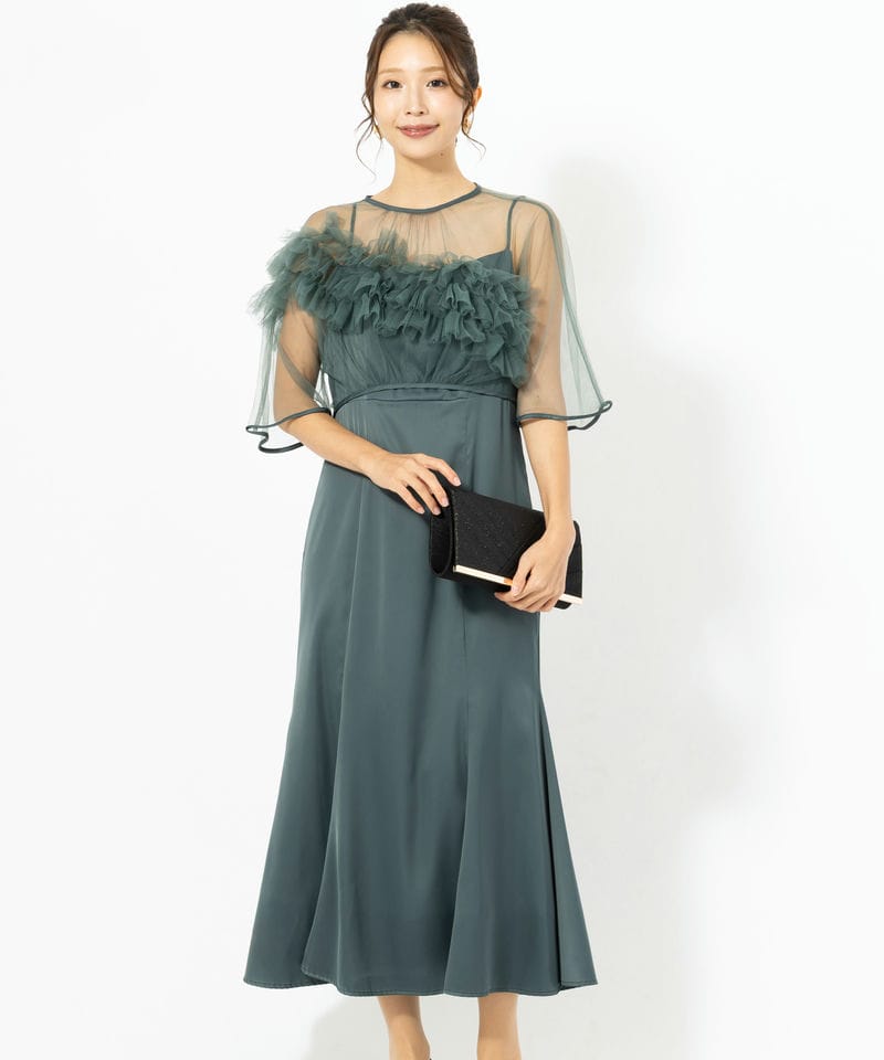 Leja レジャ チュールフリルボレロペイントマーメイドドレス ピンク系