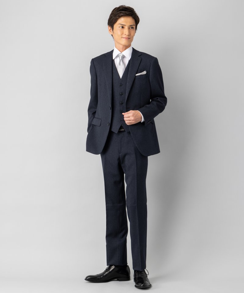 Select Shop ヘリンボーン3ピーススーツ ネイビー系 | 結婚式