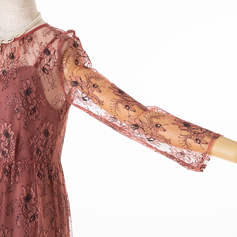 kaene カエン オールレースロングスリーブドレス その他 x オレンジ系