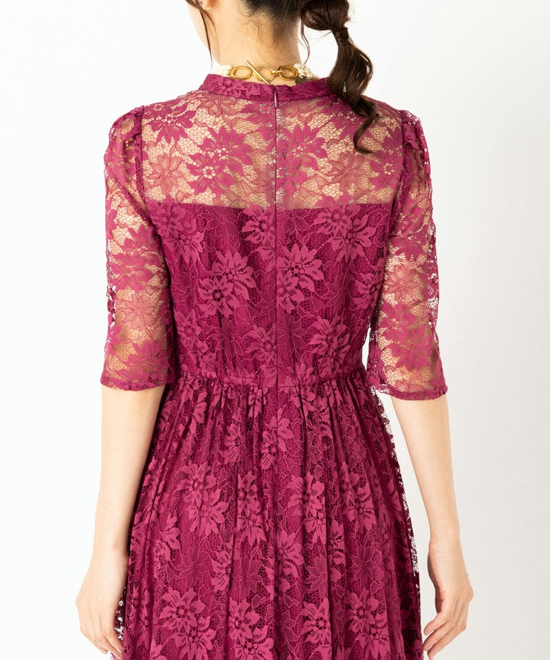 Aimer 【ドレス3点SET】プチハイネック袖付き花柄レースフィット&フレ