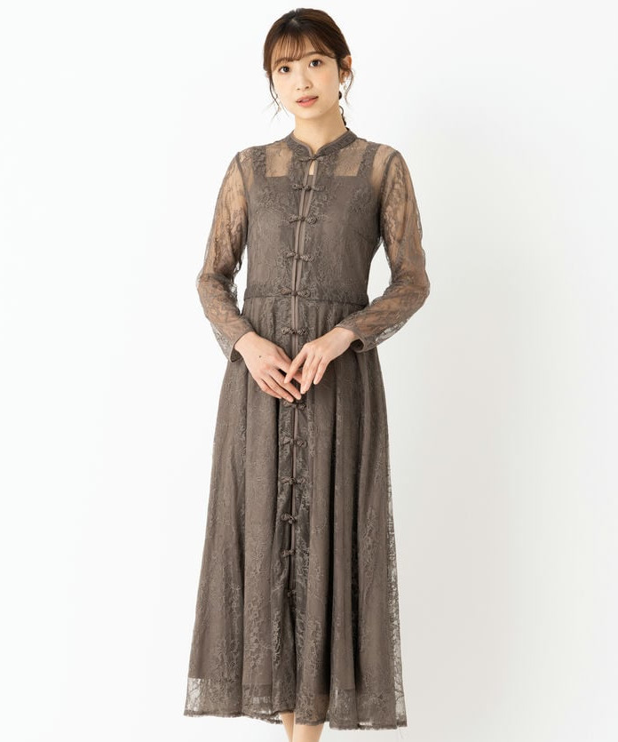 Aimer エメ ロングレース2WAYドレス ブラウン系 x ベージュ系 | 結婚式