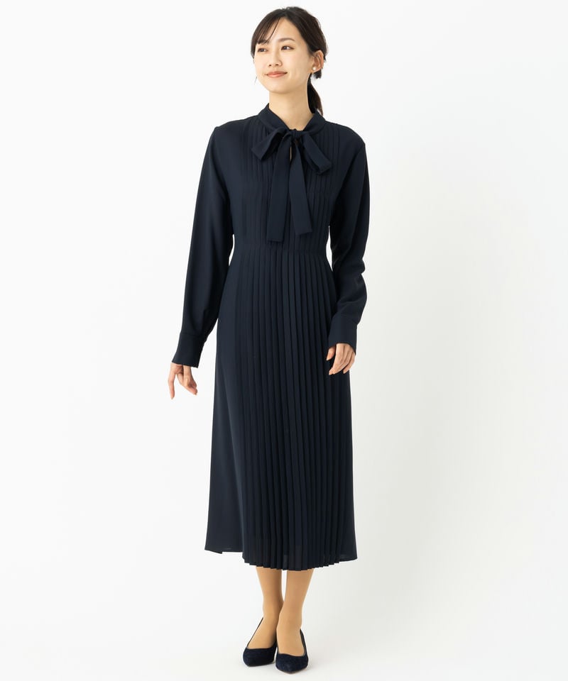 CELFORD セルフォード ボウタイAラインプリーツワンピース ネイビー系