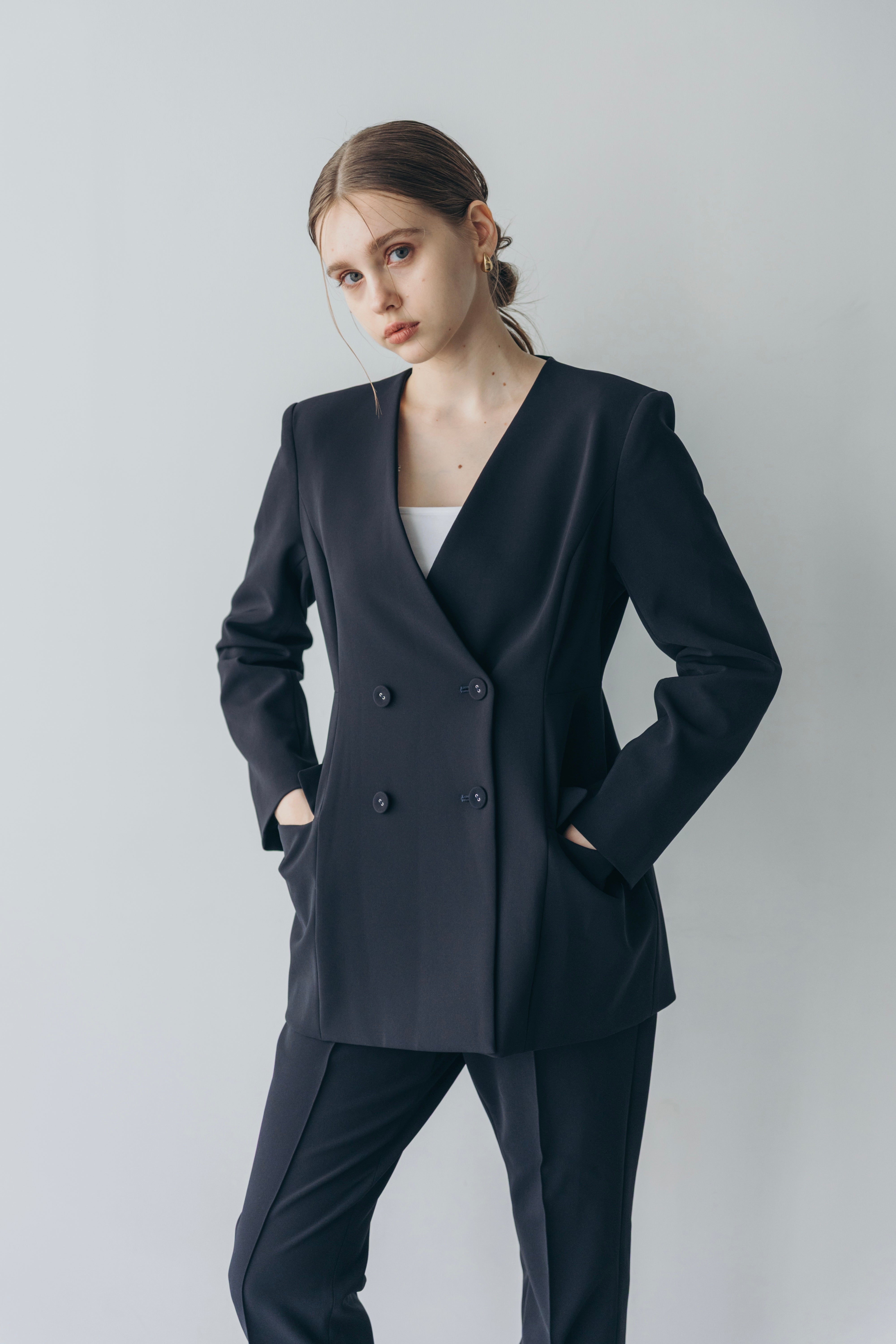 Ruffle 2way Peplum Jacket -Navy – CARLA