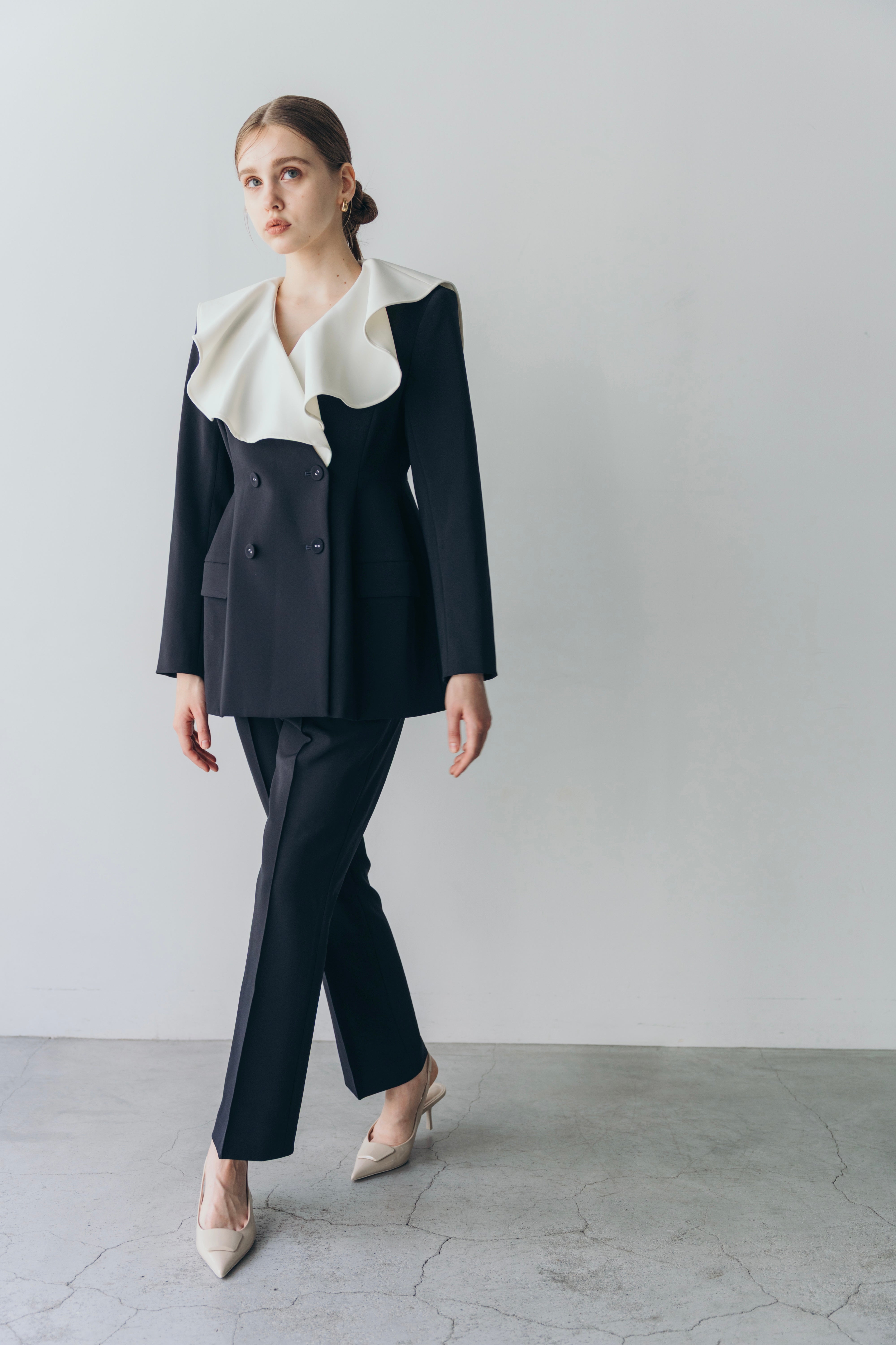 Ruffle 2way Peplum Jacket -Navy – CARLA