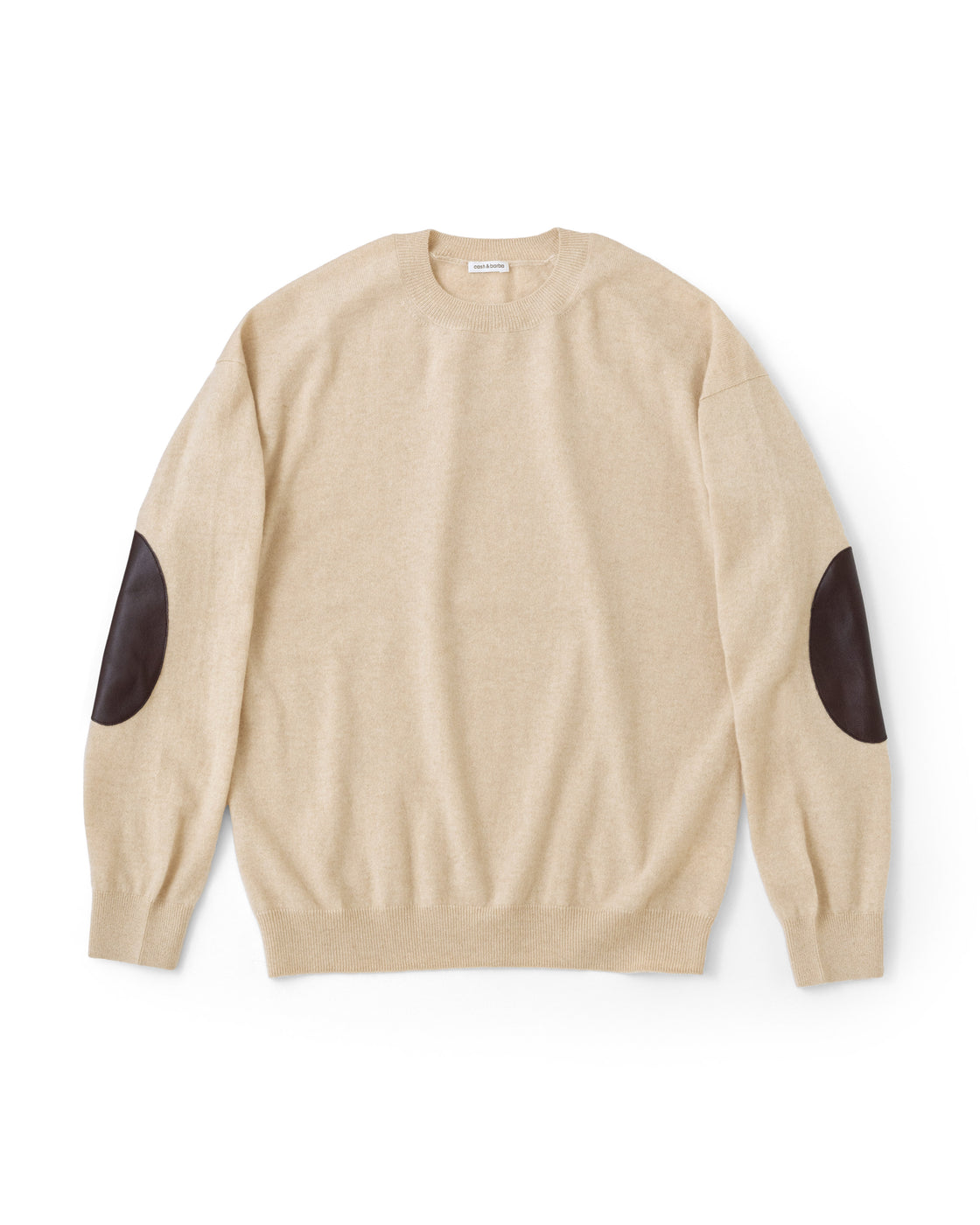 モンゴリアンカシミヤ エルボーパッチ クルーネック, Natural Beige