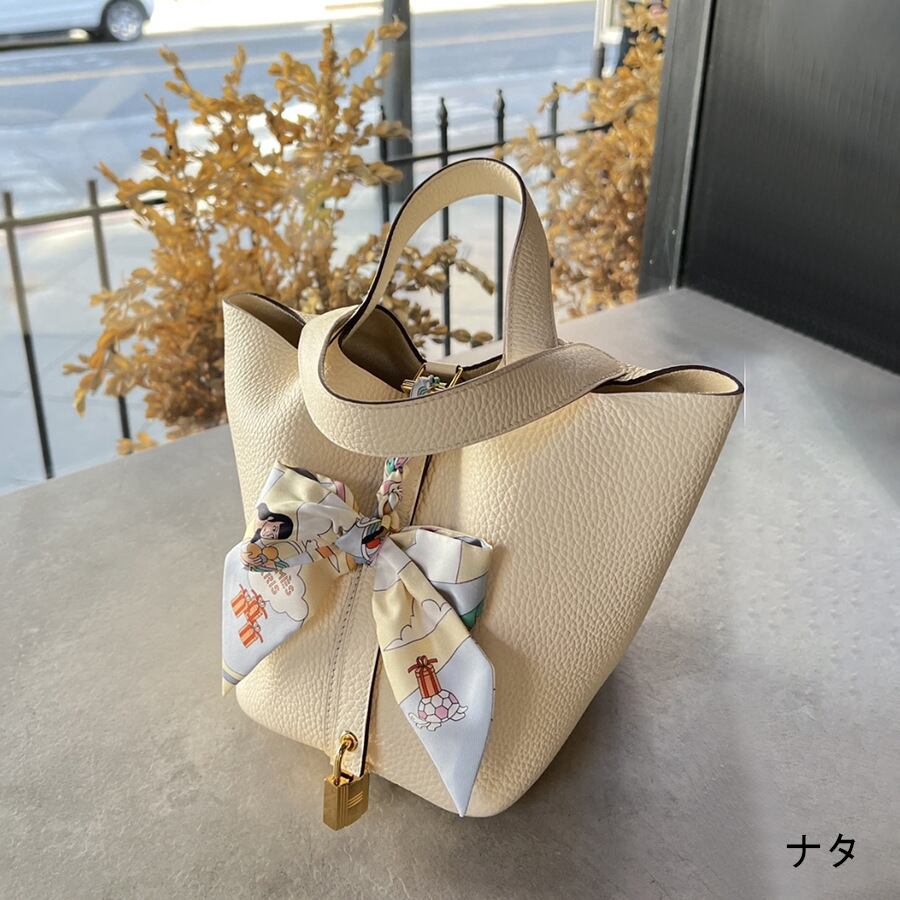 ピコタン風バッグ フランス革 最高級レザー キューブバッグ 18cm