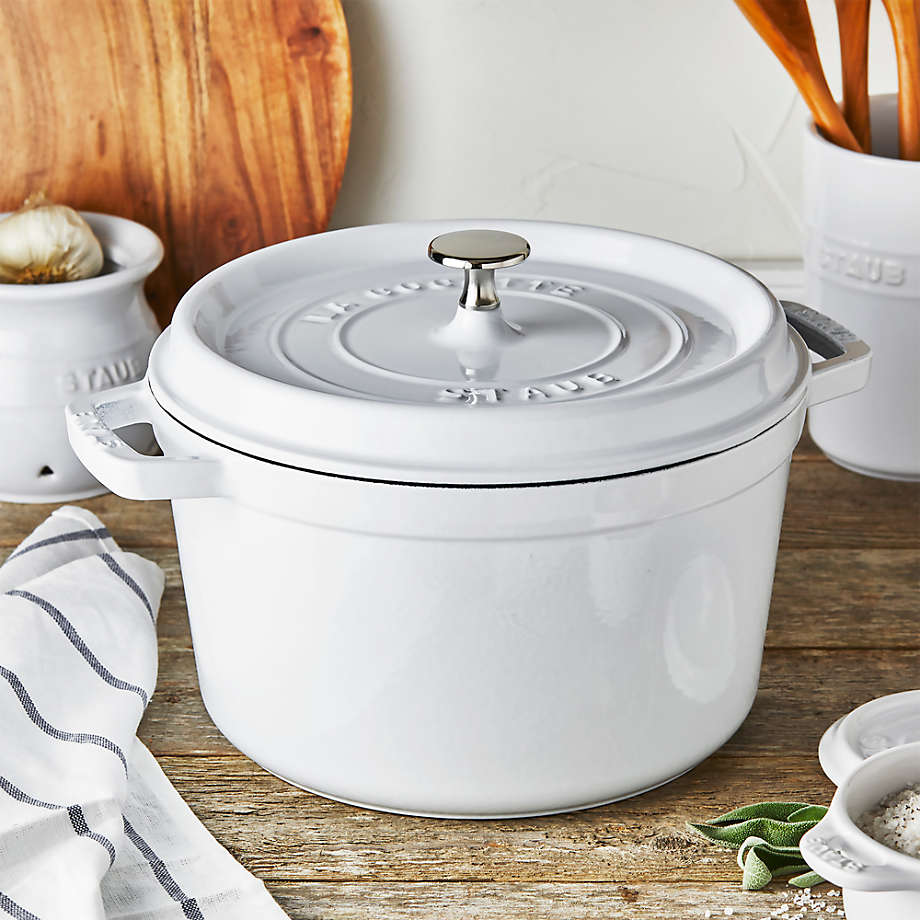 Staub 5-Qt. White Tall Round Cocotte + Reviews | Crate & Barrel
