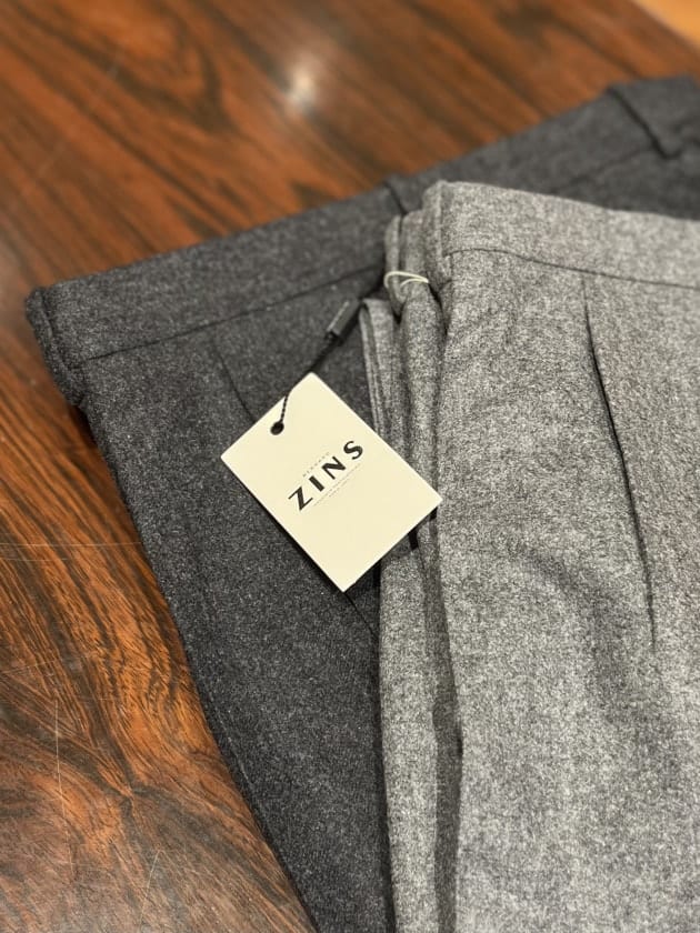 BERNARD ZINS ダークグレー 2プリーツ スラックス フランネル BERNARD