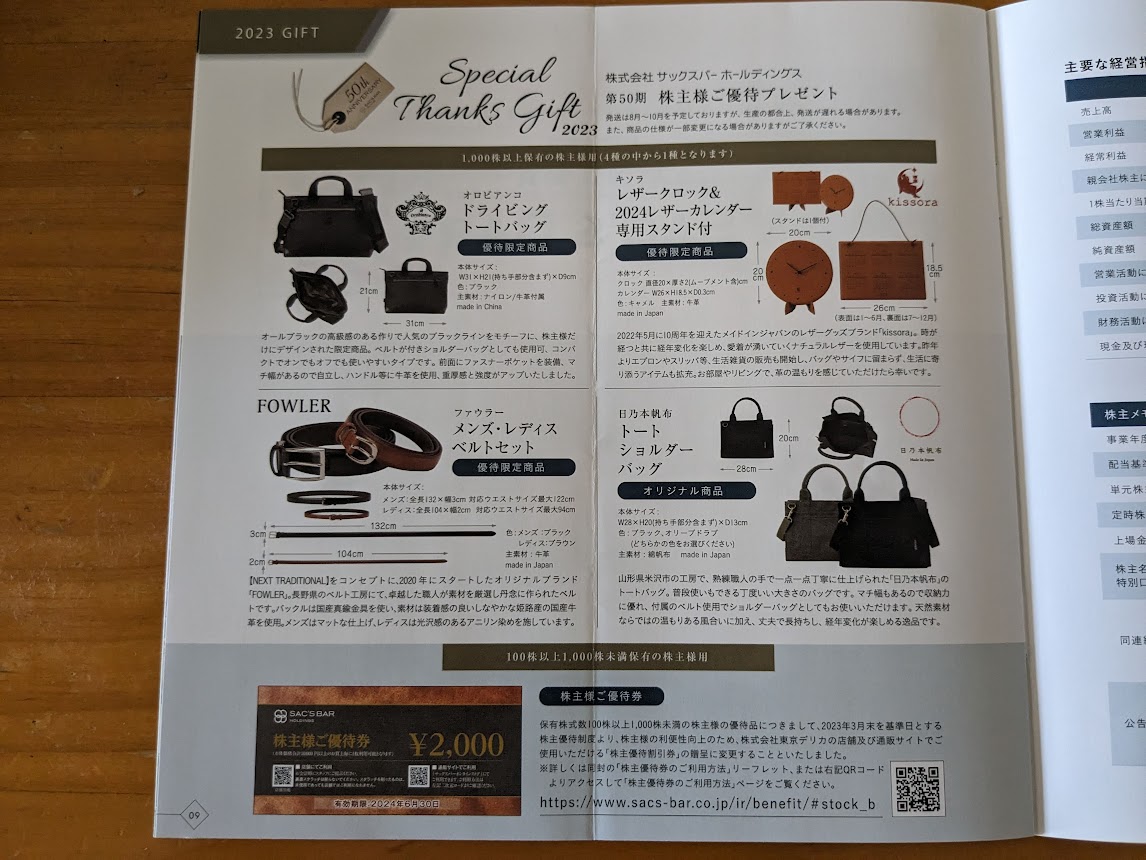 サックスバーホールディングス株主優待 2023/06 - 毎日や時々、あれや
