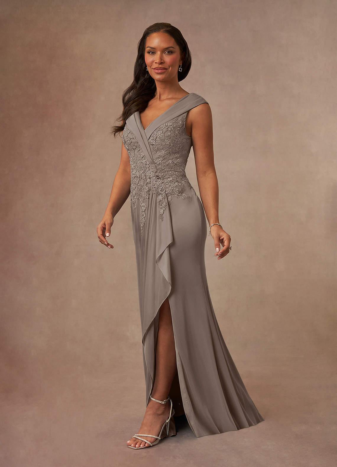 Azazie Calathea Taupe A-Line Lace Dress | Azazie CA