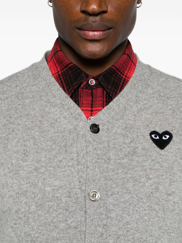 Comme Des Garçons Play Logo Patch v-neck Cardigan | Grey | FARFETCH