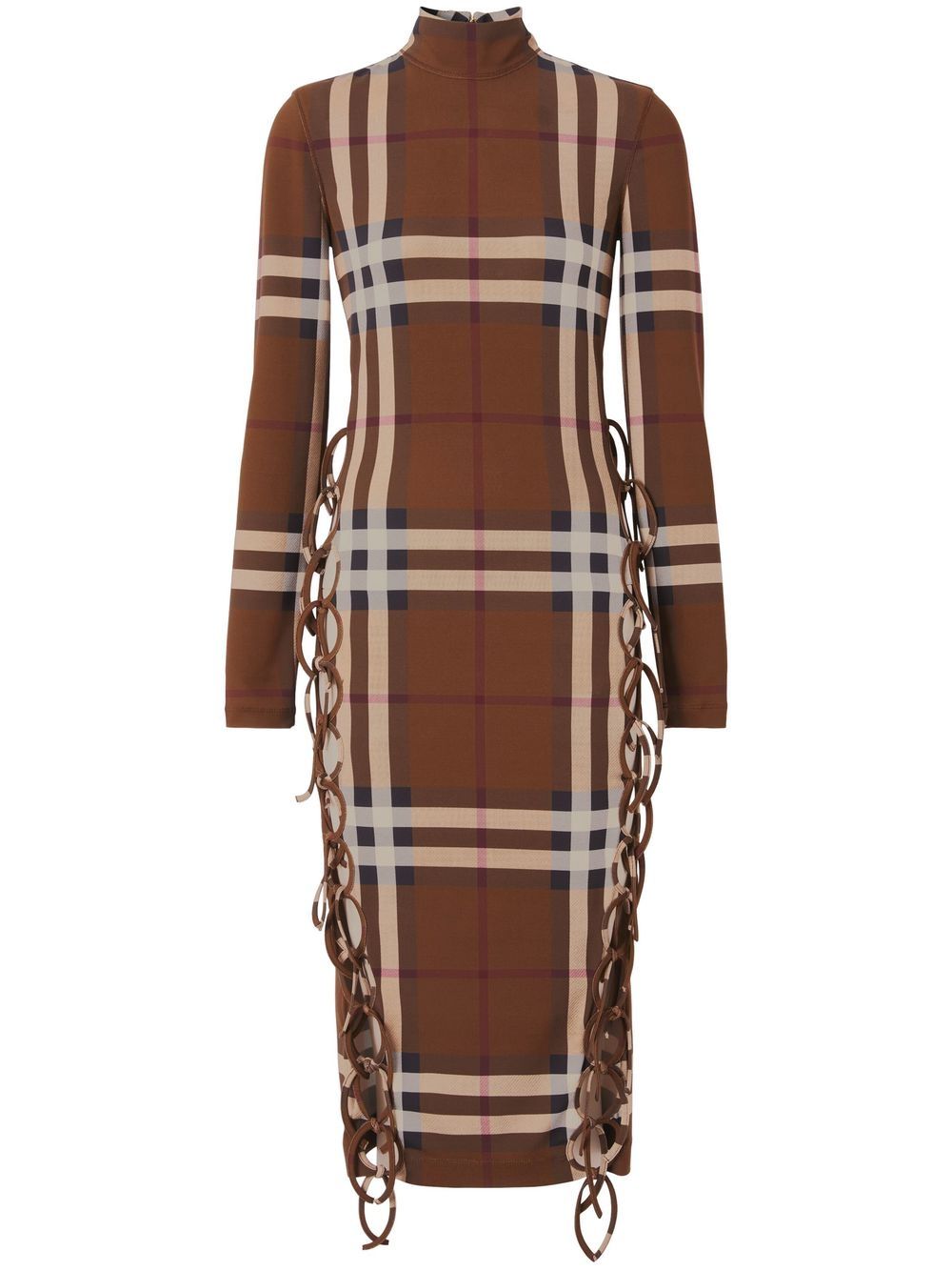 Burberry check-print side-tie Midi Dress | Brown | FARFETCH AO