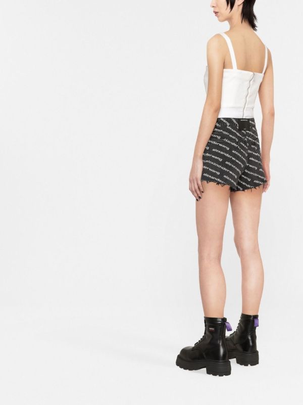 Alexander Wang Bite logo-print Denim Shorts | Grey | FARFETCH