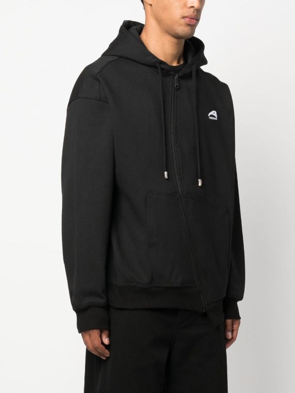 Ader Error curved-zip long-sleeve Hoodie | Black | FARFETCH