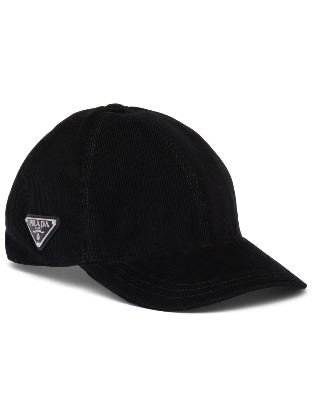Prada triangle-logo Corduroy Baseball Cap | Black | FARFETCH