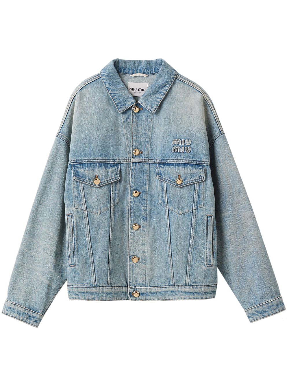 Miu Miu logo-appliqué Denim Jacket | Blue | FARFETCH