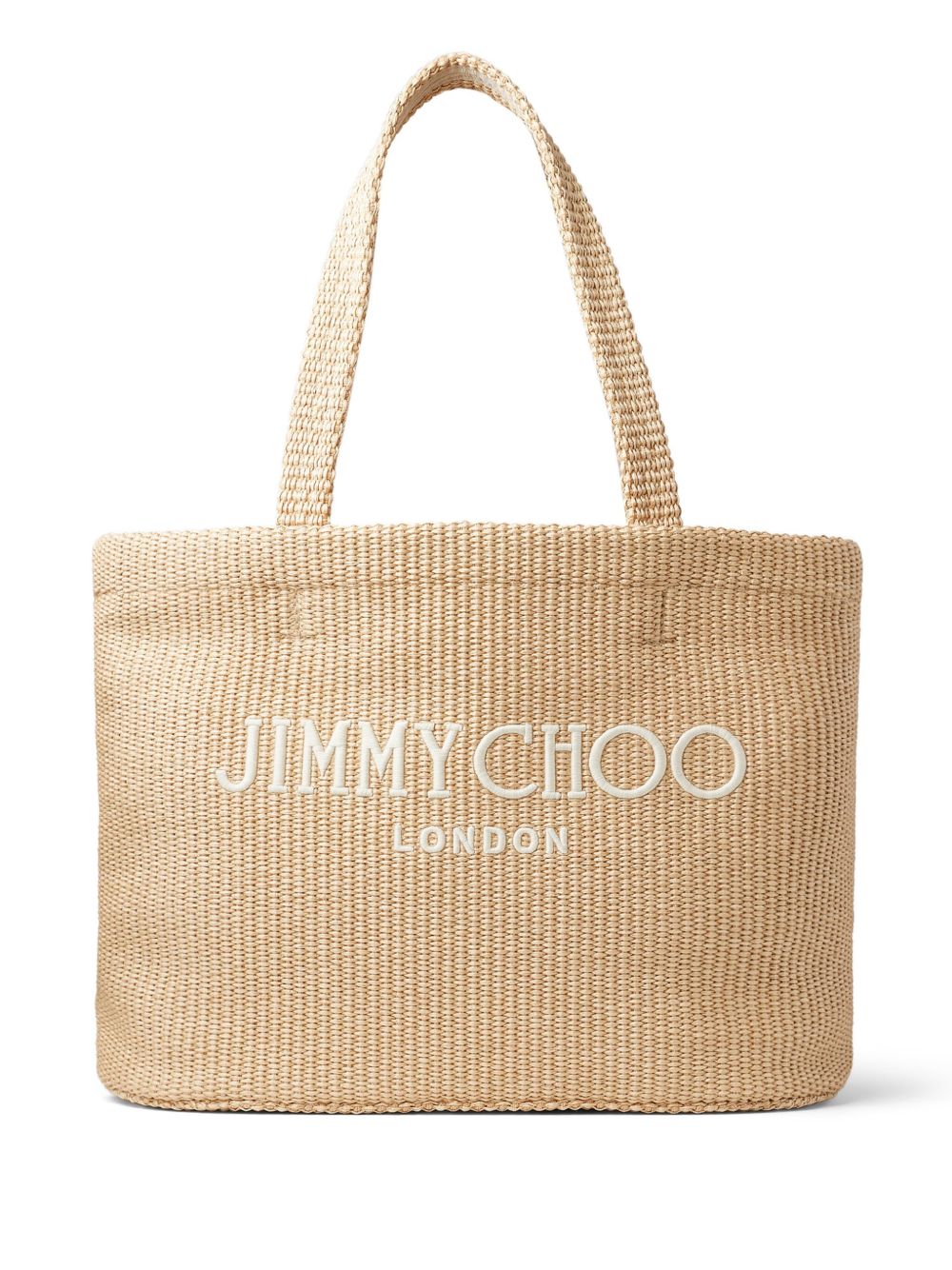 Jimmy Choo logo-embroidered Raffia Beach Bag | Neutrals | FARFETCH
