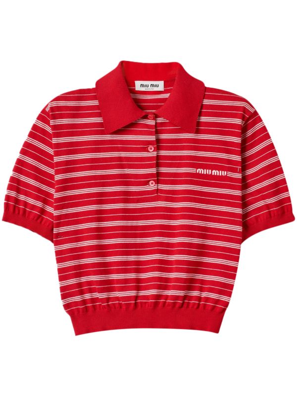 Miu Miu インターシャニット ポロシャツ | レッド | FARFETCH JP