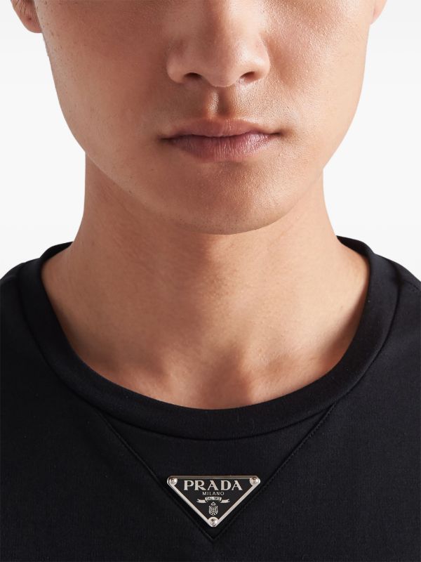 Prada triangle-logo Cotton T-shirt | Black | FARFETCH
