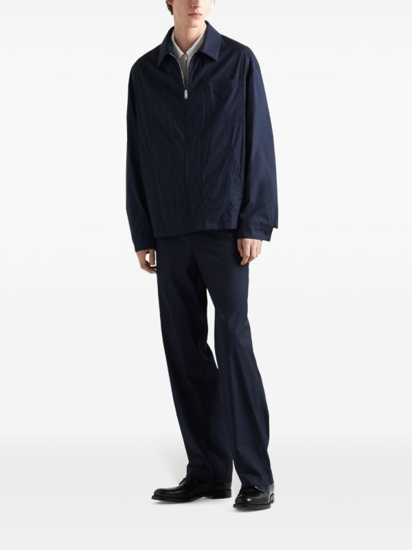 Prada logo-patch Cotton Jacket | Blue | FARFETCH