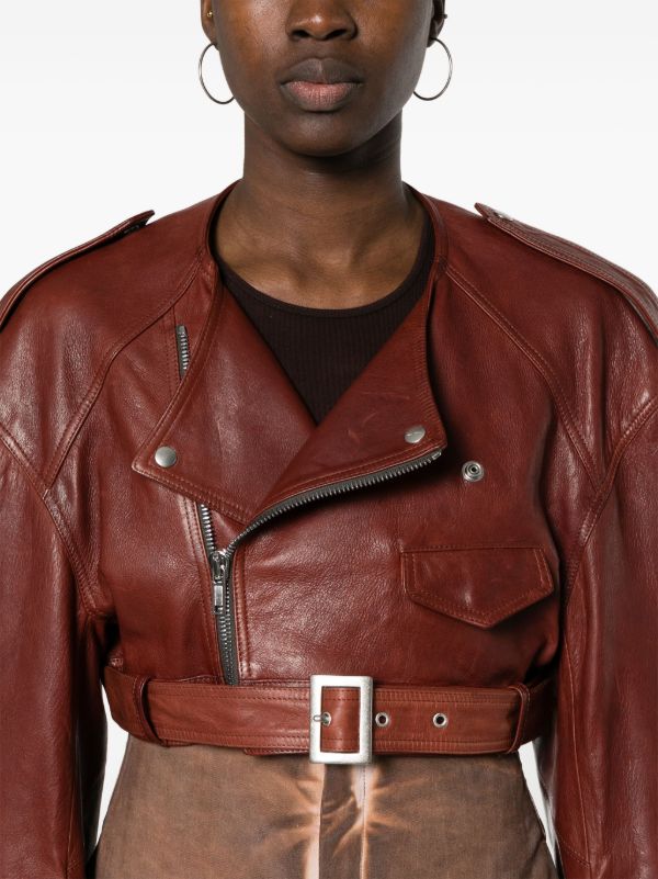 Rick Owens Micro Biker Cropped Leather Jacket | Orange | FARFETCH
