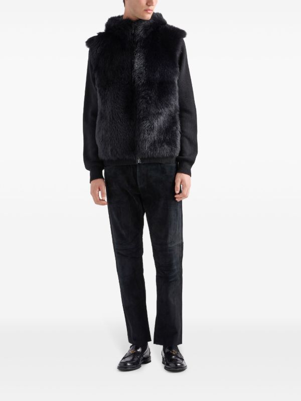 Prada faux-fur Hooded Cardigan | Black | FARFETCH