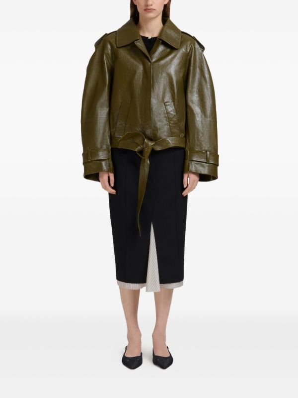 Marni クロップド レザージャケット | グリーン | FARFETCH JP